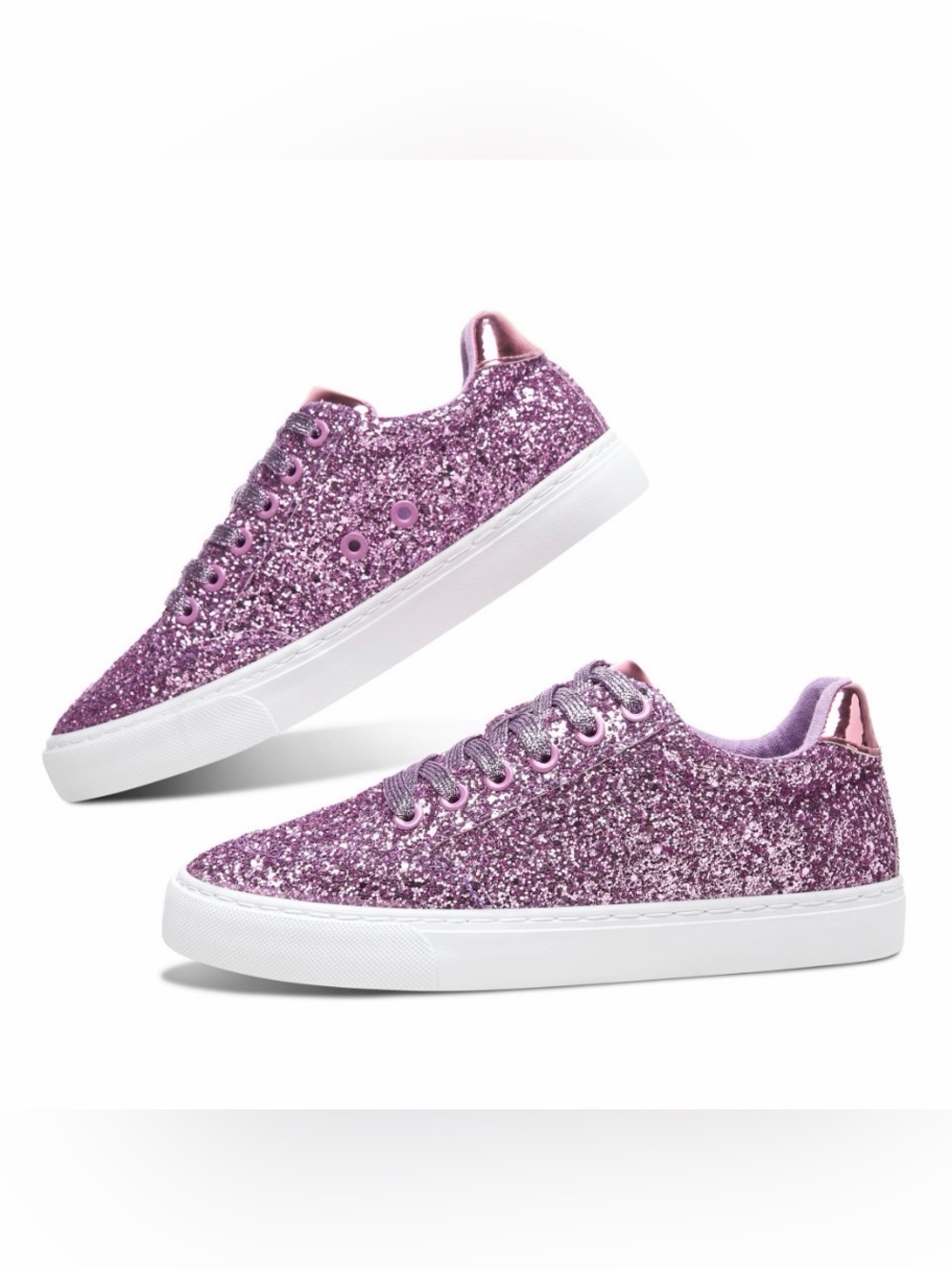 Jeekopeg Light Purple Glitter Low Top Fashion Sneakers Size Women’s 7 / Men’s 6